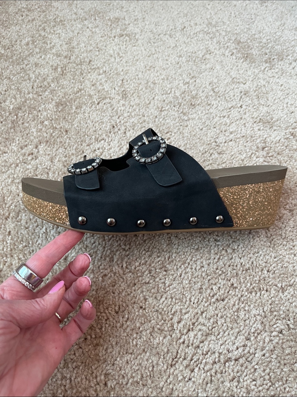 Andiamo Studded Rhinestone Slides - Picture 2 of 9